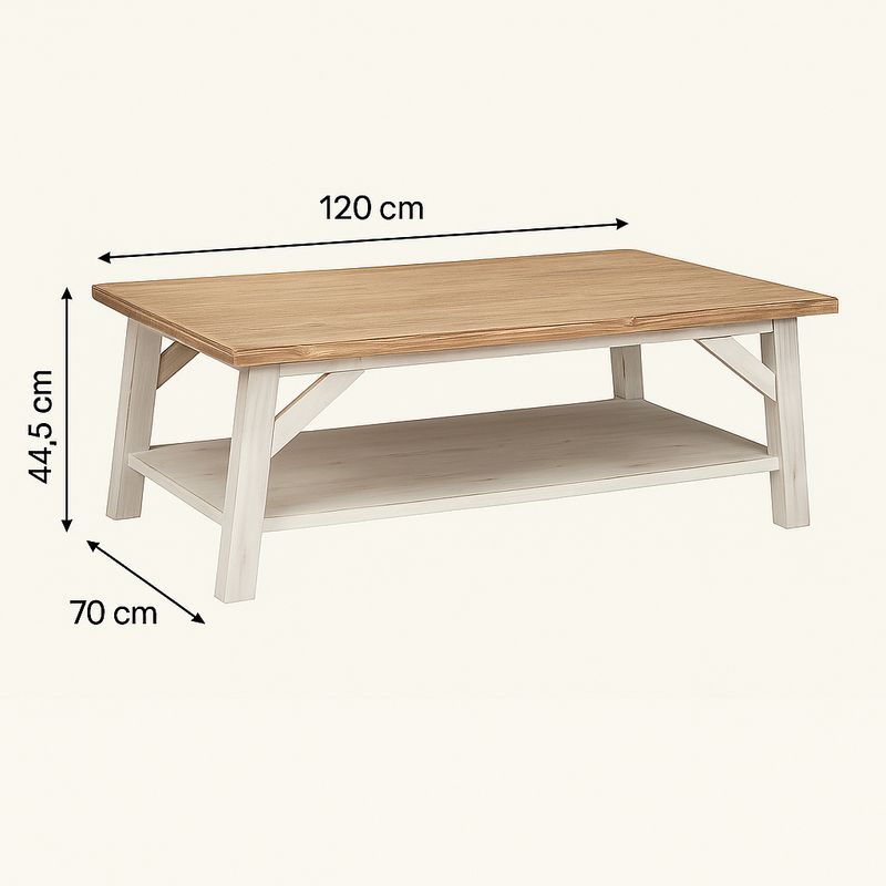 Casa si Gradina - Mobilier - Mese si birouri - Masute de cafea - Masuta cafea Atmosphera Olbia cu 2 blaturi, MDF si acacia, 120x70x45 cm, alb - Infinity.ro