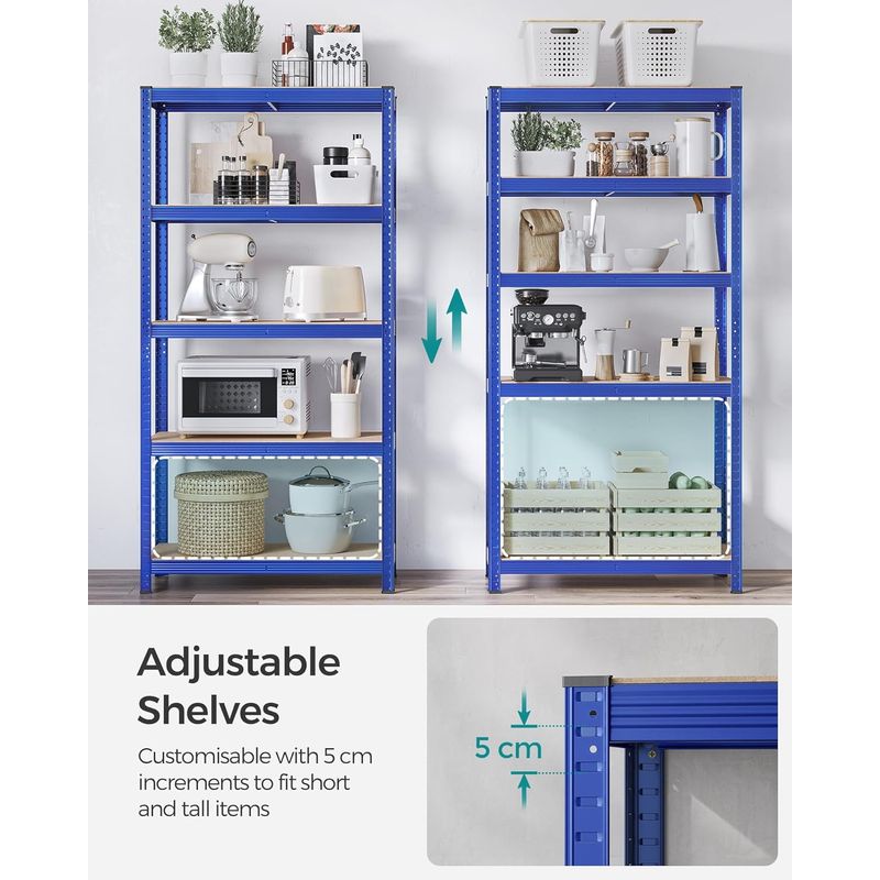 Casa si Gradina - Mobilier - Biblioteci si rafturi - Rafturi - Raft de depozitare metalic, cu rafturi din MDF, 5 polite, max. 875 kg, 180x90x40cm, albastru - Infinity.ro