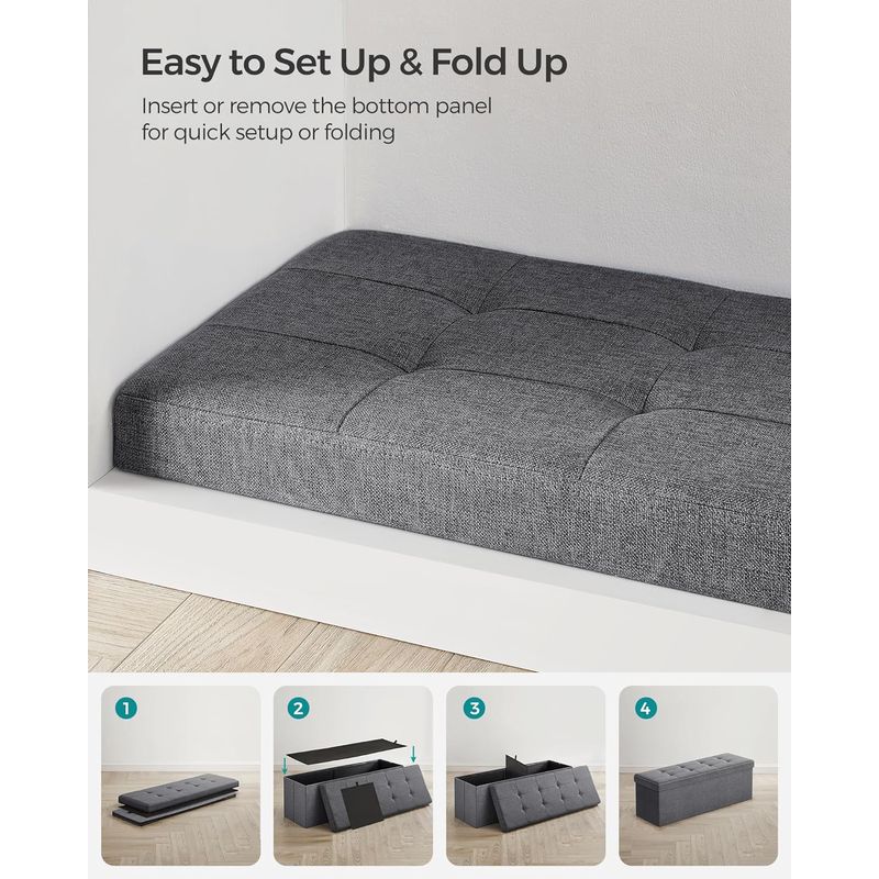 Casa si Gradina - Mobilier - Scaune si fotolii - Fotolii - Taburet pliabil cu sezut moale, spatiu de depozitare 131litri, maxim 300kg, 110x38x38cm, gri inchis - Infinity.ro