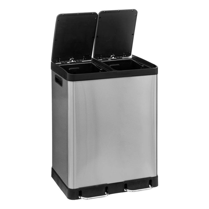 Casa si Gradina - Mobilier - Organizare si depozitare - Cosuri de gunoi - Cos de gunoi Ariane cu pedala, din inox, colectare selectiva, 2 x 30L, 49x40x67 cm, argintiu - Infinity.ro