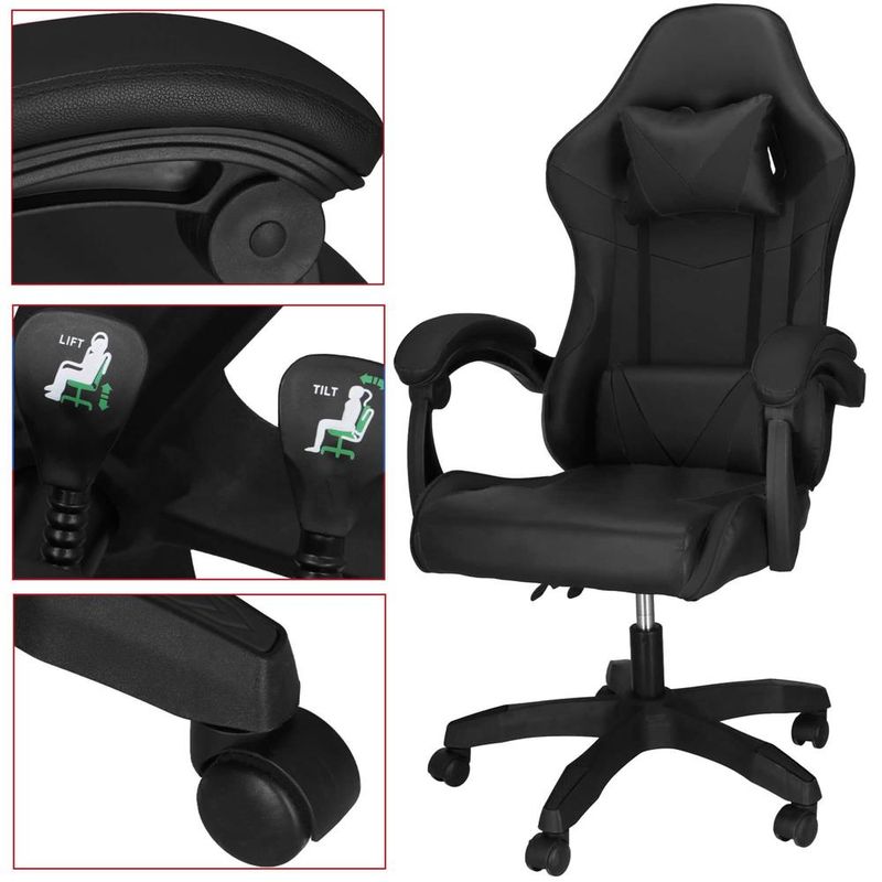 PC, gaming si accesorii - Gaming - Accesorii gaming - Scaune gaming - Scaun birou pentru gaming, ergonomic, suport lombar si tetiera, 114-123x55x50 cm, negru - Infinity.ro