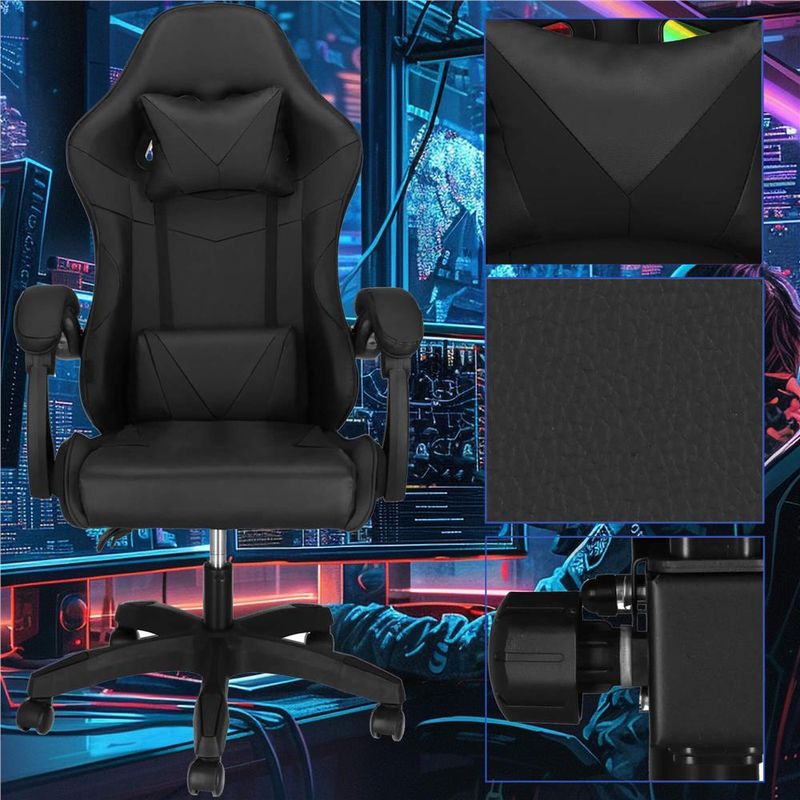 PC, gaming si accesorii - Gaming - Accesorii gaming - Scaune gaming - Scaun birou pentru gaming, ergonomic, suport lombar si tetiera, 114-123x55x50 cm, negru - Infinity.ro