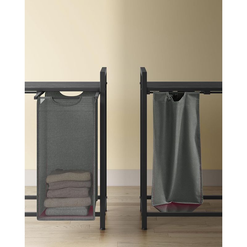 Market - Spalare si intretinere rufe - Uscatoare de rufe si accesorii - Cos rufe 4x40L, saci detasabili, raft superior si cadru metalic, 116x33x72 cm, negru si gri - Infinity.ro