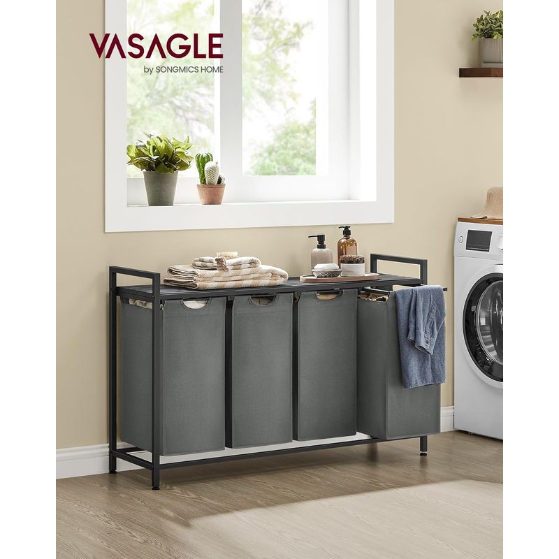 Market - Spalare si intretinere rufe - Uscatoare de rufe si accesorii - Cos rufe 4x40L, saci detasabili, raft superior si cadru metalic, 116x33x72 cm, negru si gri - Infinity.ro