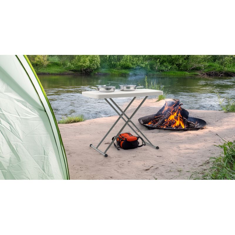 Casa si Gradina - Gradina si terasa - Mobilier exterior - Seturi mobila gradina - Masa pliabila 76x50 cm, inaltime reglabila 36-71 cm, pentru terasa, gradina sau camping, HDPE alb - Infinity.ro
