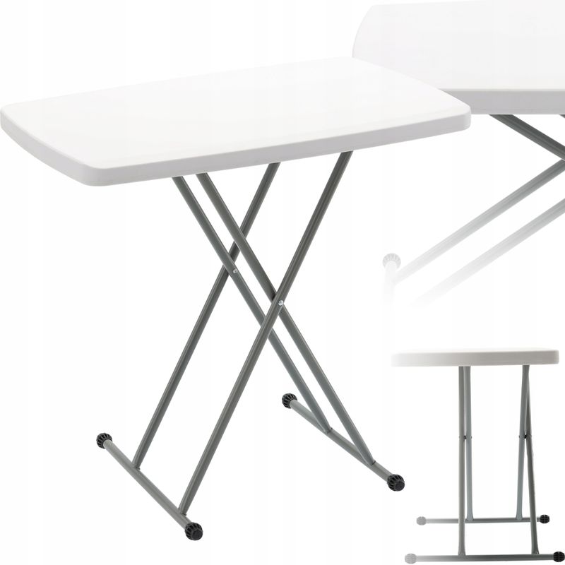 Casa si Gradina - Gradina si terasa - Mobilier exterior - Seturi mobila gradina - Masa pliabila 76x50 cm, inaltime reglabila 36-71 cm, pentru terasa, gradina sau camping, HDPE alb - Infinity.ro