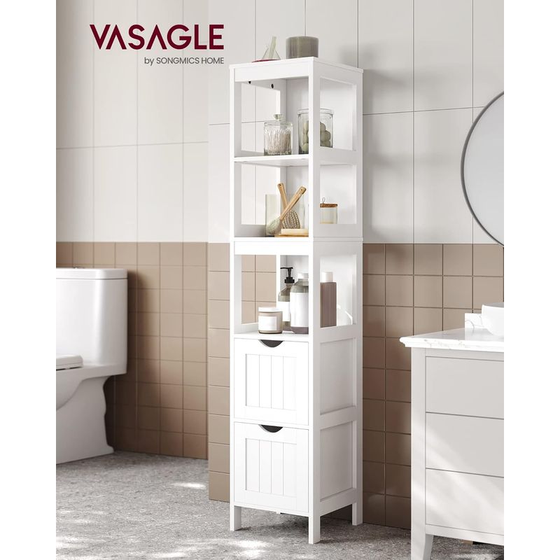 Casa si Gradina - Mobilier - Mobilier baie - Corpuri baie - Dulap de baie tip coloana, din MDF, cu 2 sertare si 3 rafturi, 30x30x142 cm, alb - Infinity.ro