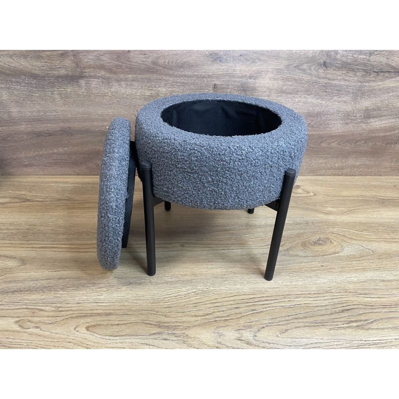 Casa si Gradina - Mobilier - Scaune si fotolii - Fotolii - Taburet pentru copii, rotund, spatiu depozitare, 31x28cm, maxim 50kg, gri - Infinity.ro