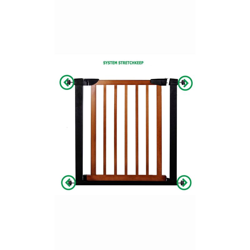 Petshop - Accesorii petshop - Jucarii animale - Jucarii educative - Poarta de siguranta Safety Gate pentru scari, ajustabila 75-82 cm, din otel si lemn, negru maro - Infinity.ro