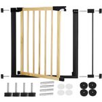Petshop - Accesorii petshop - Jucarii animale - Jucarii educative - Poarta de siguranta Safety Gate pentru scari, ajustabila, din lemn cu structura otel, 82-89cm, negru maro - Infinity.ro