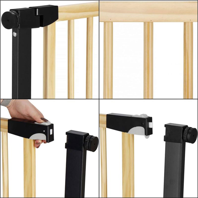 Petshop - Accesorii petshop - Jucarii animale - Jucarii educative - Poarta de siguranta Safety Gate pentru scari, ajustabila, din lemn cu structura otel, 89-96cm, negru maro - Infinity.ro