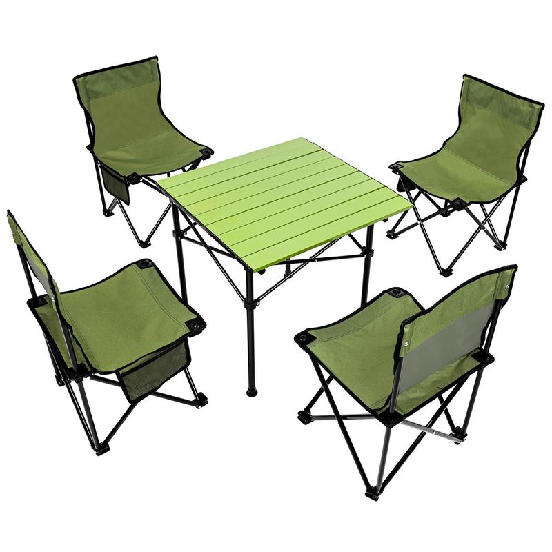Casa si Gradina - Gradina si terasa - Mobilier exterior - Seturi mobila gradina - Set camping 5 in 1 cu masa si 4 scaune pliabile, structura otel si blat aluminiu, 53x52x50 cm, verde - Infinity.ro