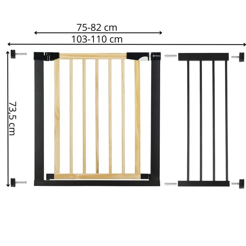 Petshop - Accesorii petshop - Jucarii animale - Jucarii educative - Poarta de siguranta Safety Gate pentru scari, ajustabila, din lemn cu structura otel, 103-110cm, negru maro - Infinity.ro