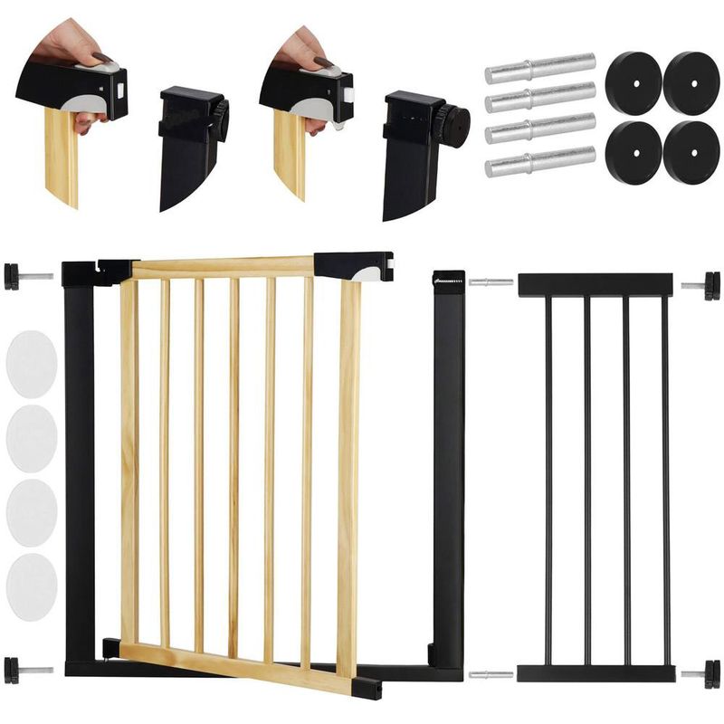 Petshop - Accesorii petshop - Jucarii animale - Jucarii educative - Poarta de siguranta Safety Gate pentru scari, ajustabila, din lemn cu structura otel, 103-110cm, negru maro - Infinity.ro