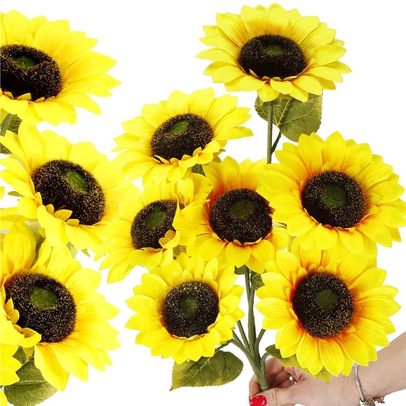 Casa si Gradina - Gradinarit si plante - Plante si ghivece - Ghivece si suporturi - Buchet de flori artificiale din poliester, 2 fire de floarea soarelui, 57cm - Infinity.ro