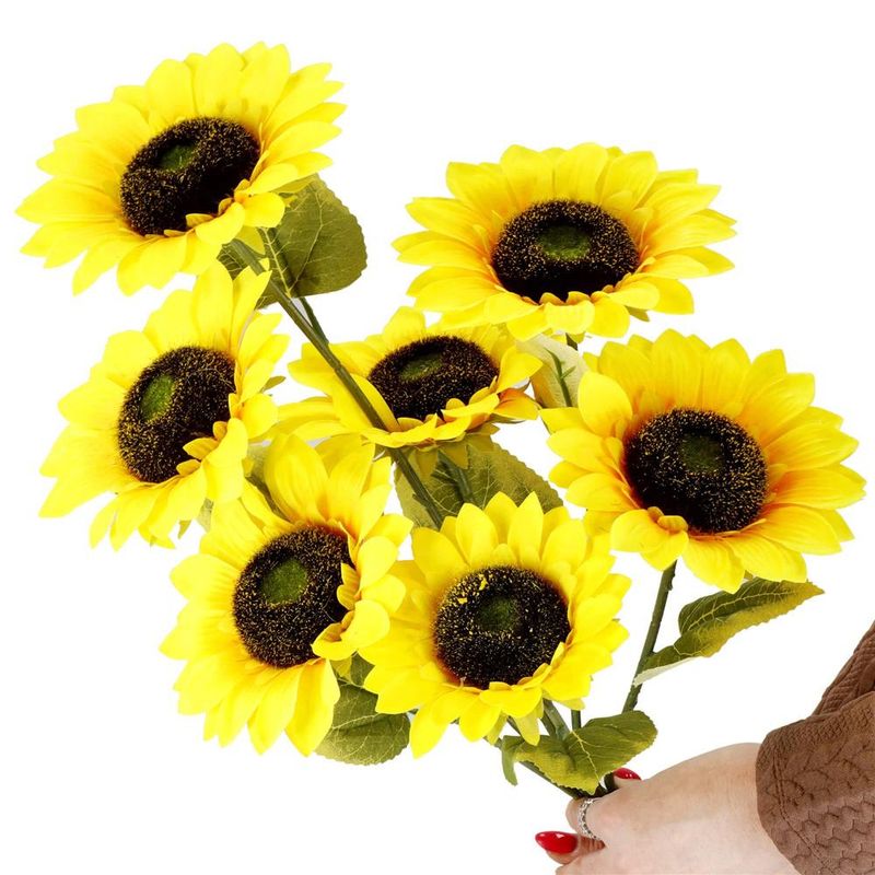 Casa si Gradina - Gradinarit si plante - Plante si ghivece - Ghivece si suporturi - Buchet de flori artificiale din poliester, 2 fire de floarea soarelui, 57cm - Infinity.ro