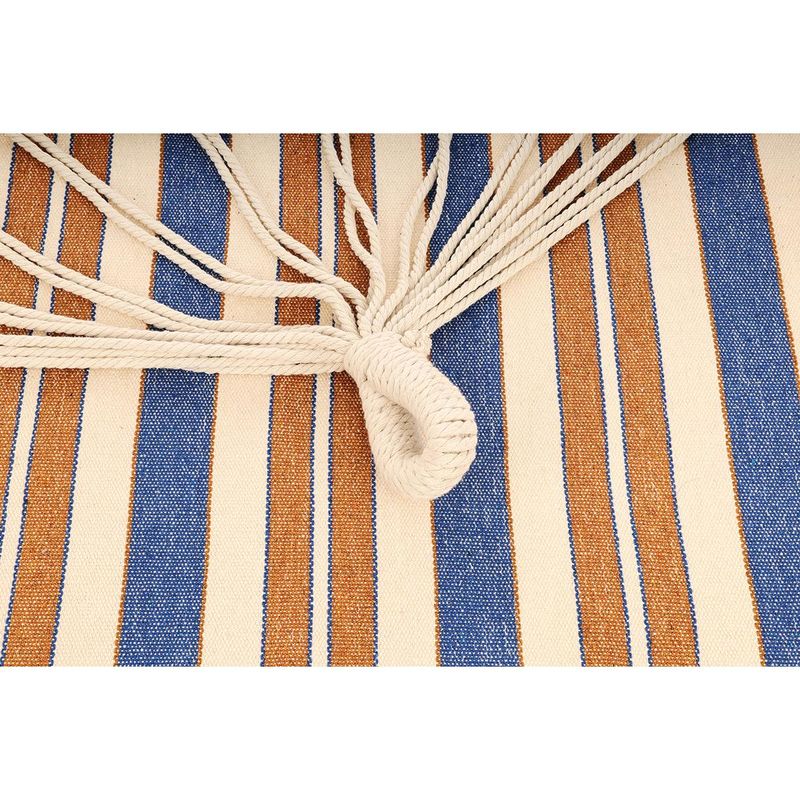 Casa si Gradina - Gradina si terasa - Balansoare si hamace - Balansoare - Hamac dublu cu bare din lemn, pentru 2 persoane, bumbac, 150kg, 200x150 cm, albastru si maro - Infinity.ro