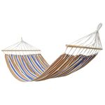 Casa si Gradina - Gradina si terasa - Balansoare si hamace - Balansoare - Hamac dublu cu bare din lemn, pentru 2 persoane, bumbac, 150kg, 200x150 cm, albastru si maro - Infinity.ro