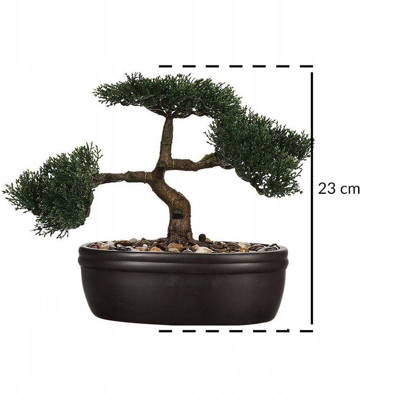 Casa si Gradina - Gradinarit si plante - Plante si ghivece - Ghivece si suporturi - Bonsai artificial Atmosphera in ghiveci ceramic cu pietricele decorative, 23 cm, verde - Infinity.ro
