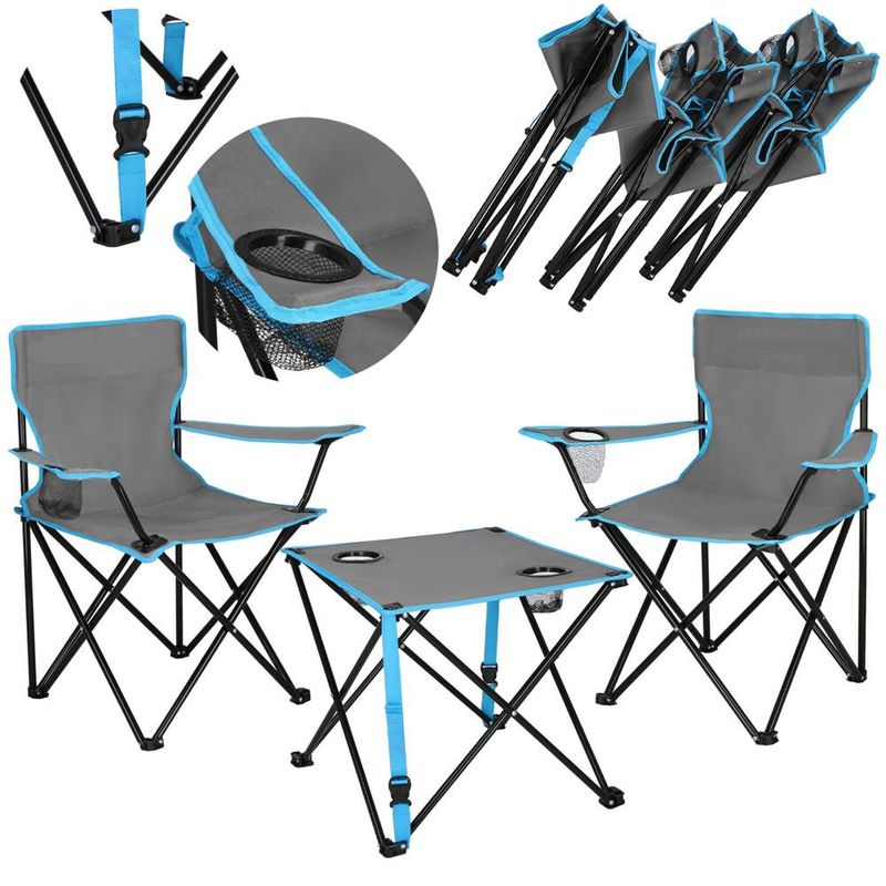 Casa si Gradina - Gradina si terasa - Mobilier exterior - Seturi mobila gradina - Set masa pliabila cu 2 scaune, structura metalica, husa transport, 47x47x45 cm, gri - Infinity.ro