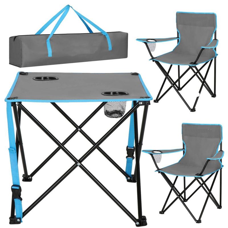 Casa si Gradina - Gradina si terasa - Mobilier exterior - Seturi mobila gradina - Set masa pliabila cu 2 scaune, structura metalica, husa transport, 47x47x45 cm, gri - Infinity.ro