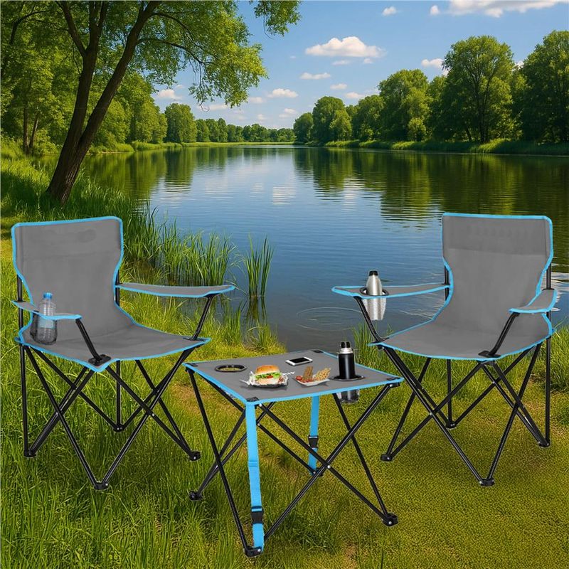 Casa si Gradina - Gradina si terasa - Mobilier exterior - Seturi mobila gradina - Set masa pliabila cu 2 scaune, structura metalica, husa transport, 47x47x45 cm, gri - Infinity.ro