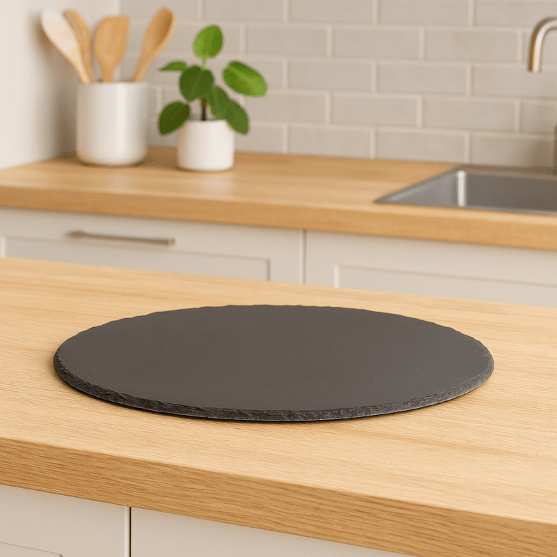 Casa si Gradina - Bucatarie si vesela - Vesela si tacamuri - Platouri de bucatarie - Platou servire Atmosphera ardezie, diametru 32 cm, negru - Infinity.ro