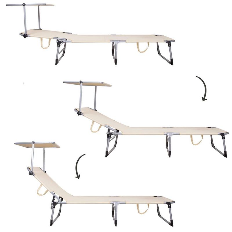 Casa si Gradina - Gradina si terasa - Balansoare si hamace - Balansoare - Sezlong pliabil cu parasolar, 188x57x38cm, sarcina 120kg, crem - Infinity.ro