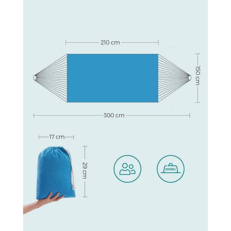 Casa si Gradina - Gradina si terasa - Balansoare si hamace - Balansoare - SONGMICS Hamac dublu, accesorii de prindere cu chingi si carabiniere, 210x150 cm, 300 kg, albastru - Infinity.ro