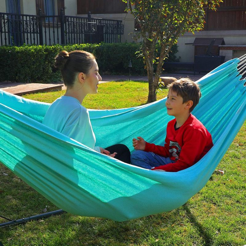 Casa si Gradina - Gradina si terasa - Balansoare si hamace - Balansoare - SONGMICS Hamac dublu, accesorii de prindere cu chingi si carabiniere, 210x150 cm, 300 kg, albastru - Infinity.ro