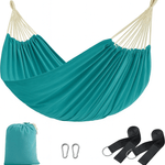 Casa si Gradina - Gradina si terasa - Balansoare si hamace - Balansoare - SONGMICS Hamac dublu, accesorii de prindere cu chingi si carabiniere, 210x150 cm, 300 kg, albastru - Infinity.ro