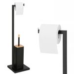 Casa si Gradina - Sanitare - Suporturi si accesorii baie - Accesorii baie - Stand cu perie WC si suport hartie igienica, metal si bambus, 79cm, negru - Infinity.ro