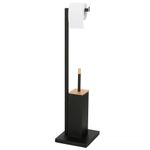 Casa si Gradina - Sanitare - Suporturi si accesorii baie - Accesorii baie - Stand cu perie WC si suport hartie igienica, metal si bambus, 79cm, negru - Infinity.ro