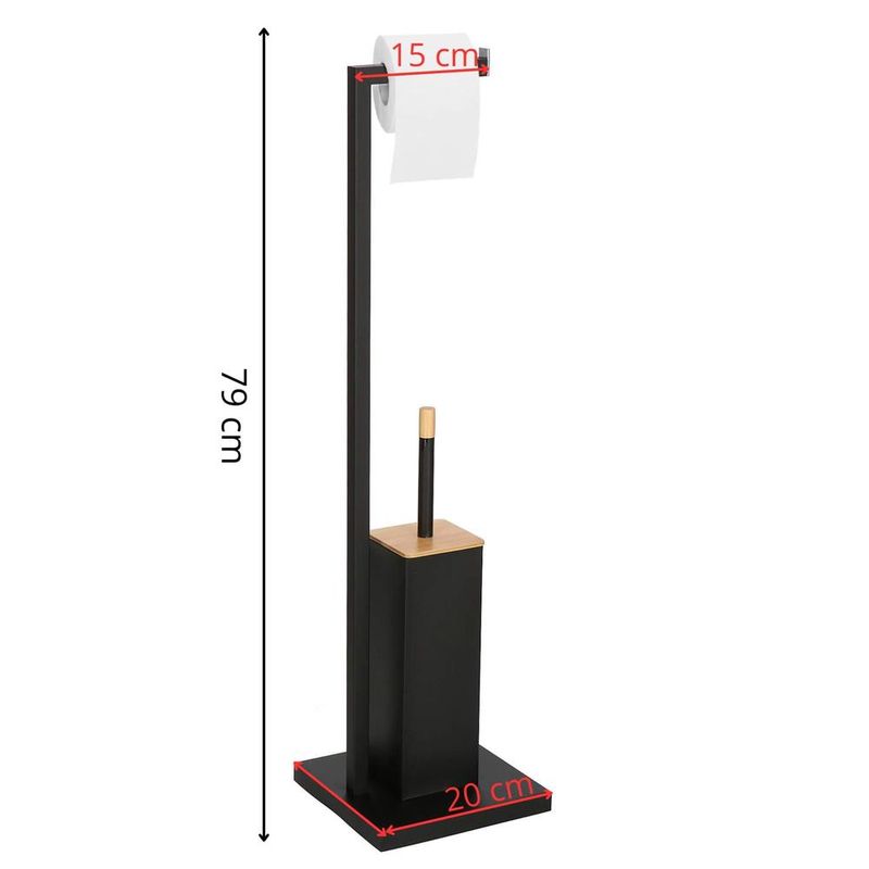 Casa si Gradina - Sanitare - Suporturi si accesorii baie - Accesorii baie - Stand cu perie WC si suport hartie igienica, metal si bambus, 79cm, negru - Infinity.ro