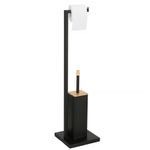 Casa si Gradina - Sanitare - Suporturi si accesorii baie - Accesorii baie - Stand cu perie WC si suport hartie igienica, metal si bambus, 79cm, negru - Infinity.ro