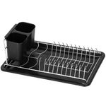 Casa si Gradina - Mobilier - Seturi de mobilier - Seturi bucatarie - Uscator de vase cu suport tacamuri, din otel cromat, cu tava de scurgere, 40x19x13cm, negru - Infinity.ro
