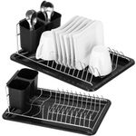 Casa si Gradina - Mobilier - Seturi de mobilier - Seturi bucatarie - Uscator de vase cu suport tacamuri, din otel cromat, cu tava de scurgere, 40x19x13cm, negru - Infinity.ro
