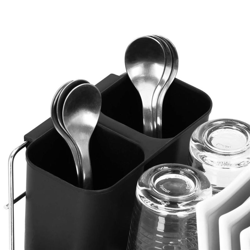 Casa si Gradina - Mobilier - Seturi de mobilier - Seturi bucatarie - Uscator de vase cu suport tacamuri, din otel cromat, cu tava de scurgere, 40x19x13cm, negru - Infinity.ro