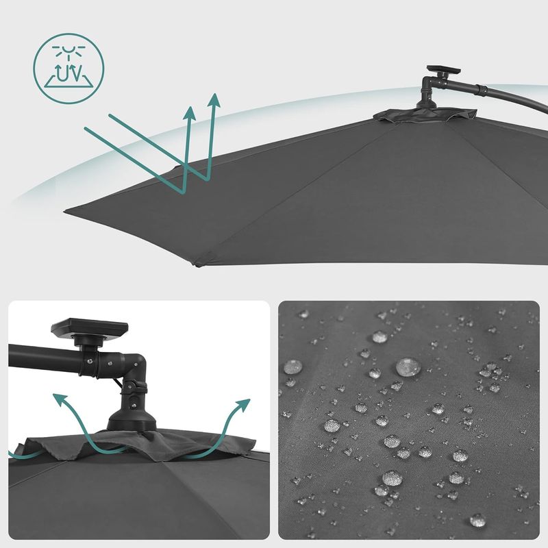 Casa si Gradina - Gradinarit si plante - Sere si solarii - Umbrela de gradina cu brat lateral banana, 300cm, cu iluminare LED solara, gri - Infinity.ro