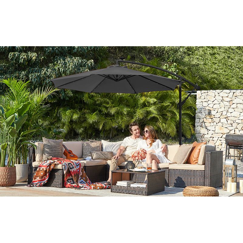 Casa si Gradina - Gradinarit si plante - Sere si solarii - Umbrela de gradina cu brat lateral banana, 300cm, cu iluminare LED solara, gri - Infinity.ro