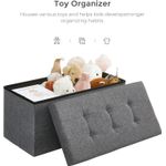 Casa si Gradina - Mobilier - Scaune si fotolii - Fotolii - Taburet pliabil cu sezut moale, spatiu de depozitare 80litri, maxim 300kg, 76x38x38cm, gri inchis - Infinity.ro