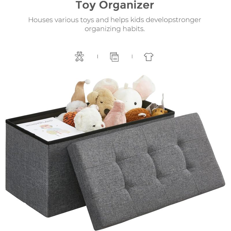 Casa si Gradina - Mobilier - Scaune si fotolii - Fotolii - Taburet pliabil cu sezut moale, spatiu de depozitare 80litri, maxim 300kg, 76x38x38cm, gri inchis - Infinity.ro