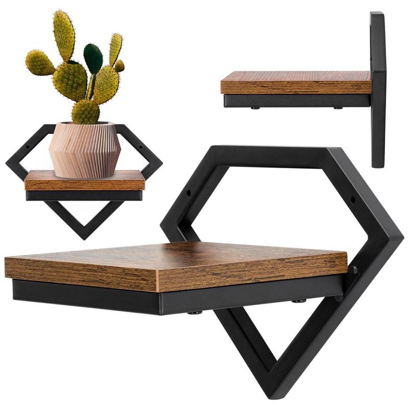 Casa si Gradina - Gradinarit si plante - Plante si ghivece - Ghivece si suporturi - Suport de perete pentru flori, metal si MDF, 25,5x19 cm, negru/maro - Infinity.ro