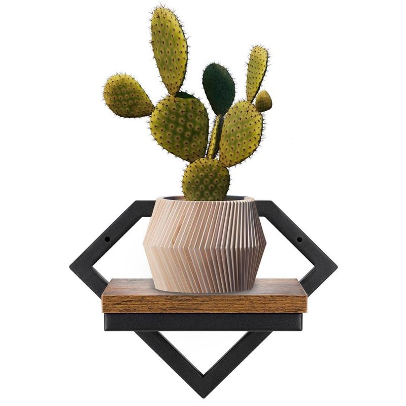 Casa si Gradina - Gradinarit si plante - Plante si ghivece - Ghivece si suporturi - Suport de perete pentru flori, metal si MDF, 25,5x19 cm, negru/maro - Infinity.ro