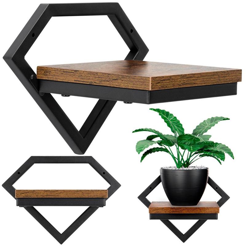 Casa si Gradina - Gradinarit si plante - Plante si ghivece - Ghivece si suporturi - Suport de perete pentru flori, metal si MDF, 25,5x19 cm, negru/maro - Infinity.ro