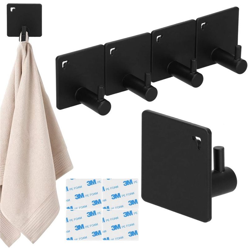 Casa si Gradina - Sanitare - Suporturi si accesorii baie - Accesorii baie - Set 4 agatatori tip cuier pentru baie, sistem fixare inclus, aluminiu, negru - Infinity.ro