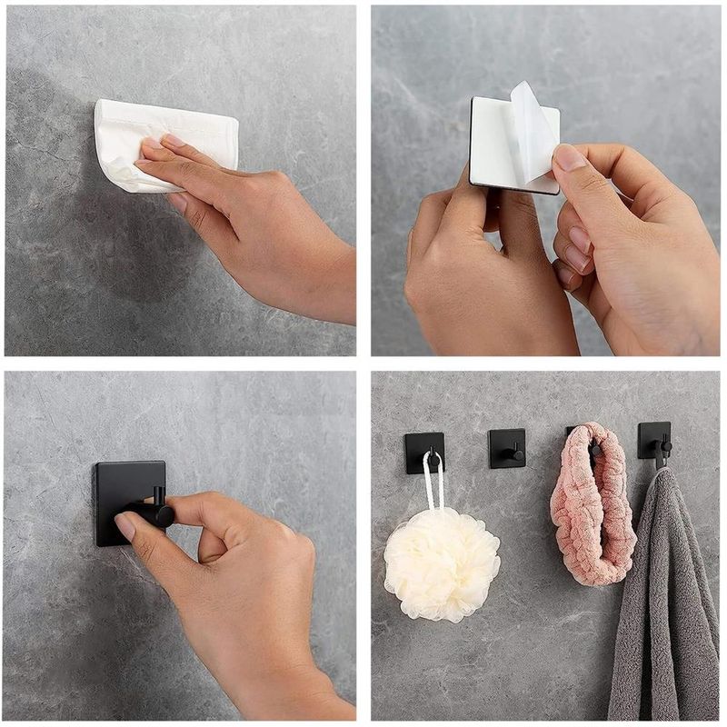 Casa si Gradina - Sanitare - Suporturi si accesorii baie - Accesorii baie - Set 4 agatatori tip cuier pentru baie, sistem fixare inclus, aluminiu, negru - Infinity.ro