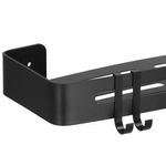 Casa si Gradina - Sanitare - Suporturi si accesorii baie - Accesorii baie - Raft de baie cu 2 agatatori, 2 sisteme instalare pe perete, aluminiu, 32x12x4cm, negru - Infinity.ro