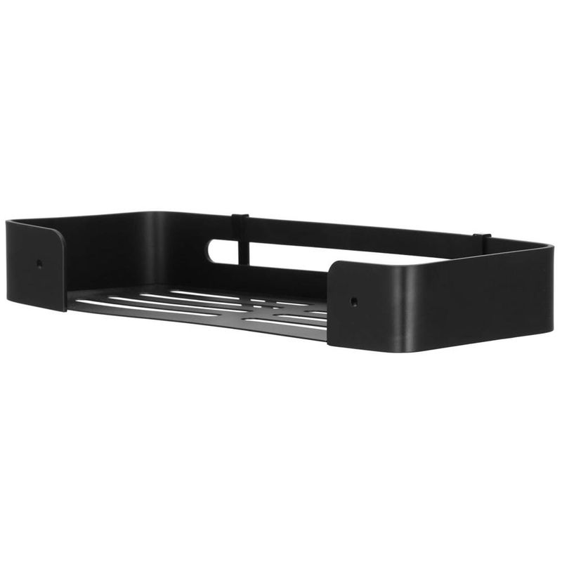 Casa si Gradina - Sanitare - Suporturi si accesorii baie - Accesorii baie - Raft de baie cu 2 agatatori, 2 sisteme instalare pe perete, aluminiu, 32x12x4cm, negru - Infinity.ro