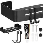 Casa si Gradina - Sanitare - Suporturi si accesorii baie - Accesorii baie - Raft de baie cu 2 agatatori, 2 sisteme instalare pe perete, aluminiu, 32x12x4cm, negru - Infinity.ro